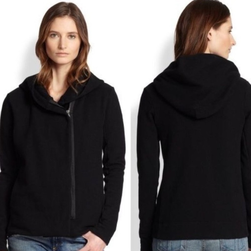 James Perse Asymmetric‎ Black Hoodie Jacket Size 3 Large
